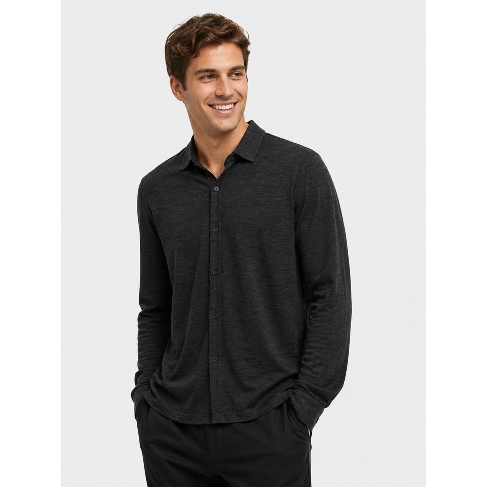 NAADAM Mens Ultralight‎ Wool Blend Button Up Shirt Charcoal Gray Minimalist XS